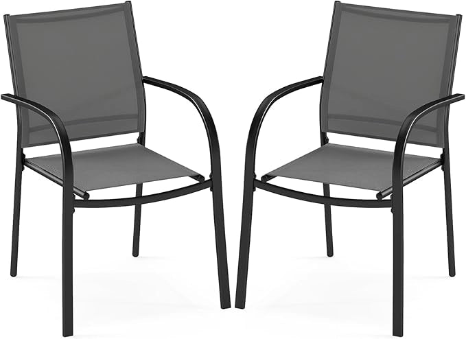 Set di 2 Sedie da Giardino, Sedie da Pranzo Impilabili in Metallo, con Seduta e Schienale Traspiranti, Poltrona Esterno per Giardino Piscina Balcone, Portata 150 kg