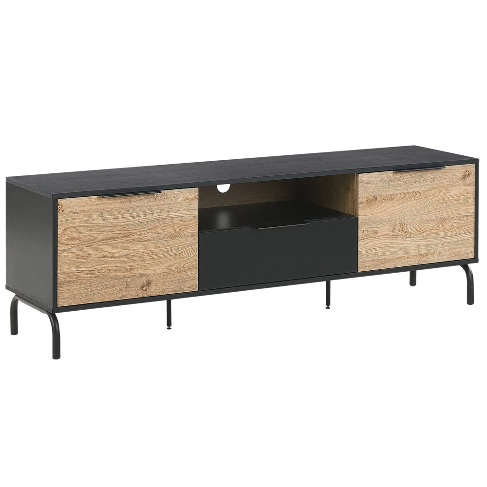 Mobile TV Gambe in metallo in truciolare di legno Nero e chiaro per TV fino a 70'' con funzione di archiviazione nel cassetto