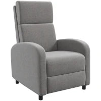 Poltrona Reclinabile 160° in Tessuto Effetto Lino con Braccioli Quadrati, 64x86x102 cm, Grigia