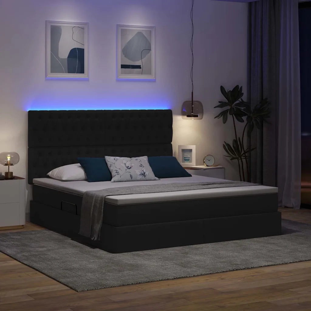 Letto con contenitore e LED Nero 160 x 200 cm Poliestere