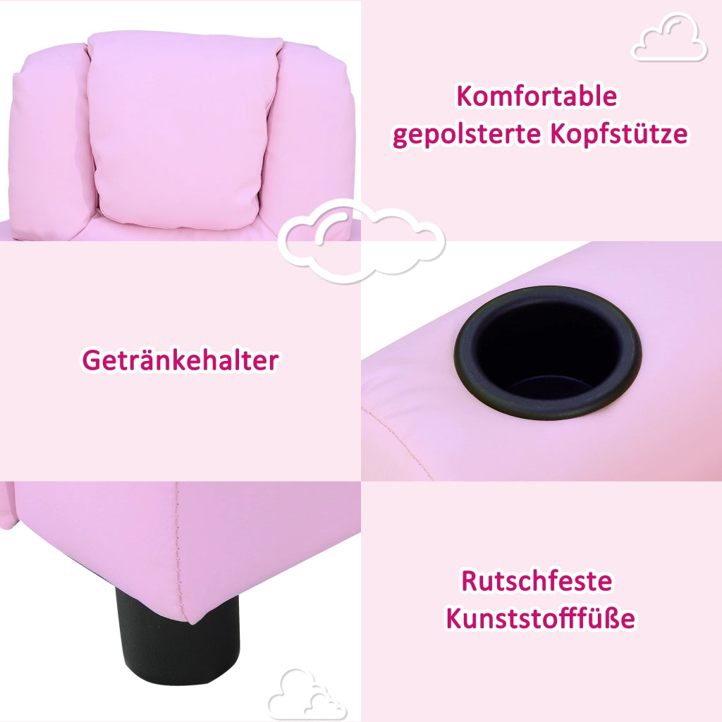 Divanetto per bambini ¨C zephmum ¨C rosa con braccioli e porta bevande