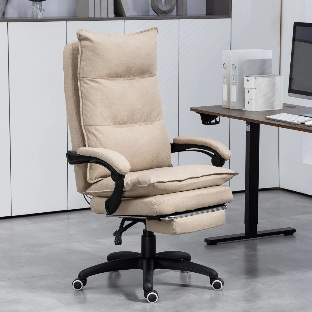 Poltrona da ufficio massaggiante con schienale reclinabile, poggiapiedi e telecomando ¨C Minimal ¨C Beige