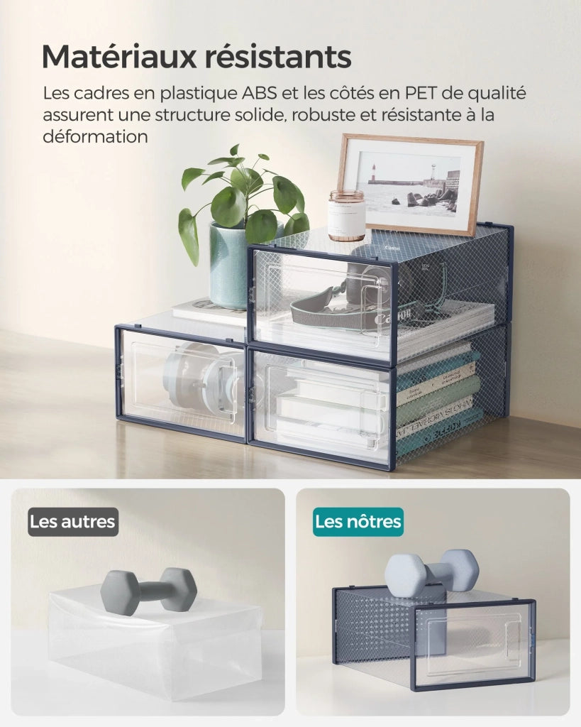 Scatole per scarpe set da 18 contenitore pieghevole per scarpe fino alla misura 44 trasparente e blu 12_0004446