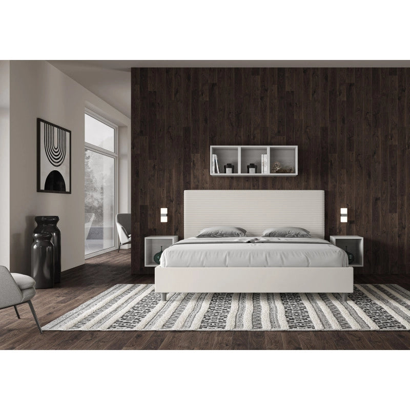 Letto imbottito Matrimoniale 180x210 cm Focus - Bianco,Similpelle,Con rete