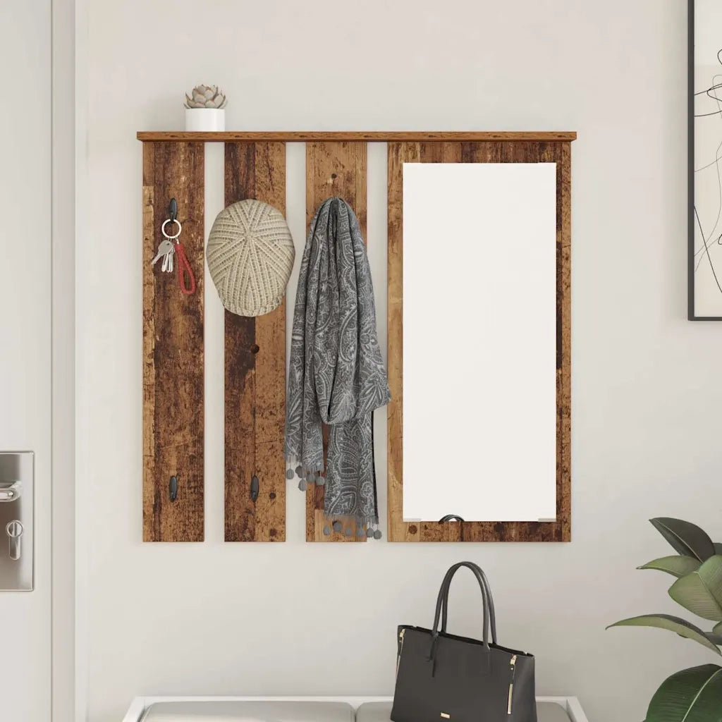 vidaXL Appendiabiti a muro con specchio Legno vecchio 84 x 10 x 80 cm