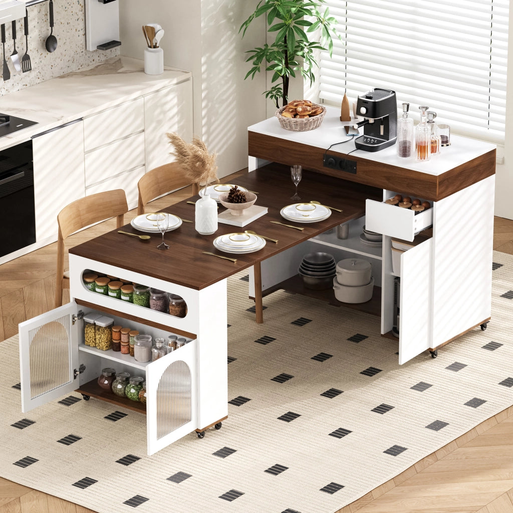 Tavolo da Pranzo Allungabile con Credenza e Cassetto ¨C MINIMAL ¨C Bianco/Noce