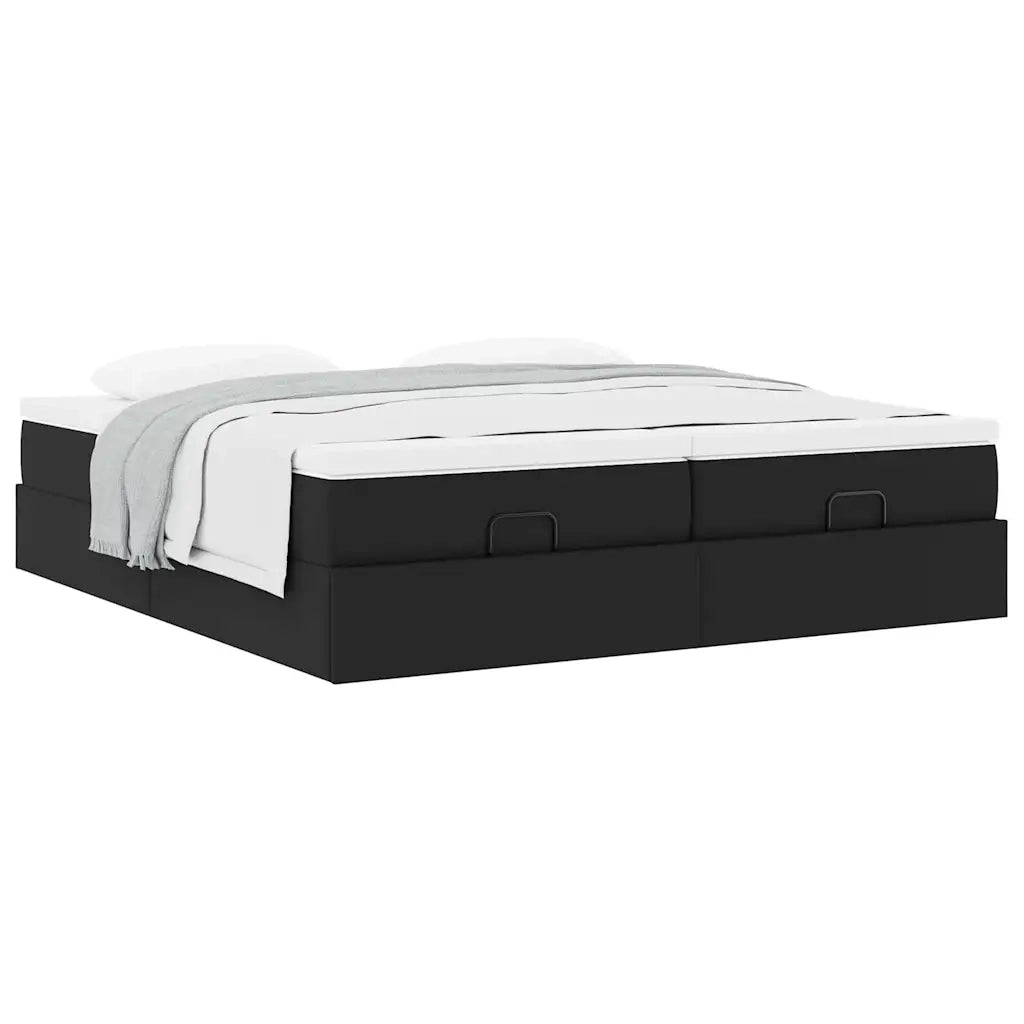 Struttura Letto Pouf con Materassi Nero 200x200 cm Similpelle 3311229