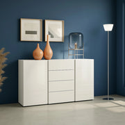 Credenza Ernesta, Buffet da soggiorno, Madia da salotto, Dispensa da cucina, Made in Italy, 140x38h92 cm, Bianco lucido e Antracite