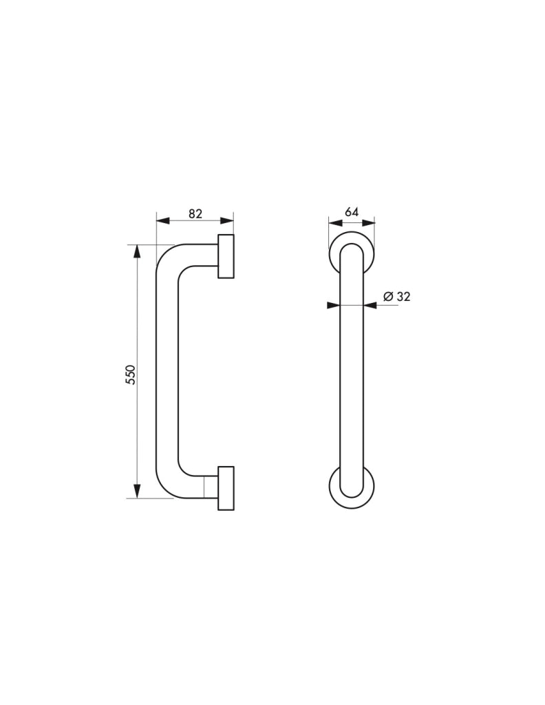 Maniglione bagno disabili, barra di ausilio dritta, 550mm, diametro Ø 32mm, acciaio inox 304 cromato lucido - THIRARD