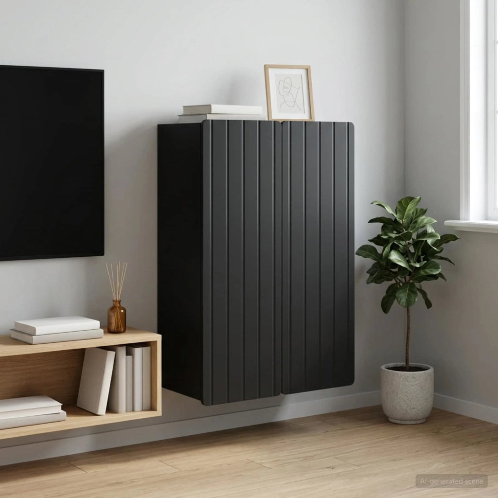 Mobiletto a muro Nero 66 x 34,5 x 92 cm Legno ingegnerizzato 898226