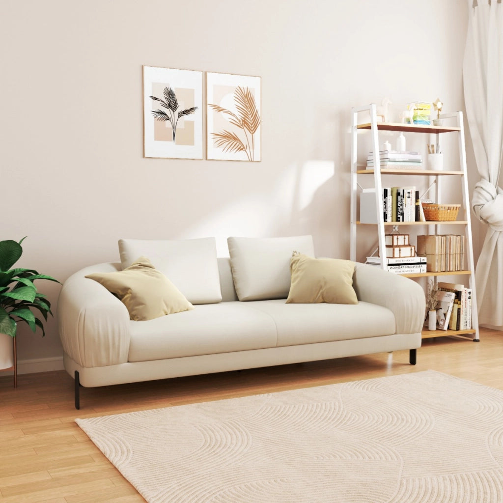 Divano a 3 posti in pelle NEVADA 2412, Divano moderno gambe metallo gunmetal 50 Beige-Divani