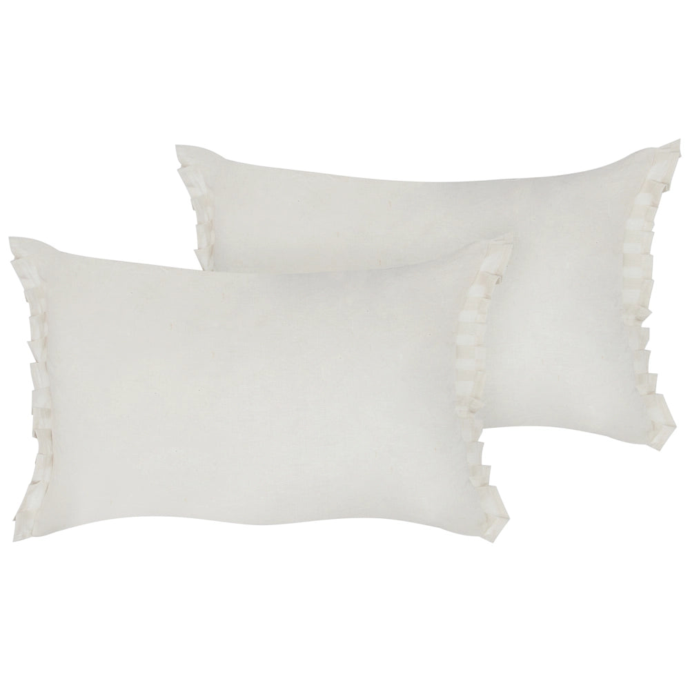 Set di 2 cuscini decorativi in lino bianco sporco 30 x 45 cm con balze e fiocchi