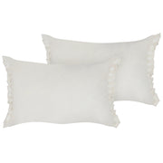 Set di 2 cuscini decorativi in lino bianco sporco 30 x 45 cm con balze e fiocchi