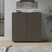 WHOUS Credenza Coste a 2 ante effetto cannetè antracite opaco e legno scuro 120x43x126 cm