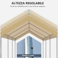 Tendone da Giardino ad Altezza Regolabile in Acciaio e PE per Auto Piccole e Medie, 600x295x265-310 cm, Beige
