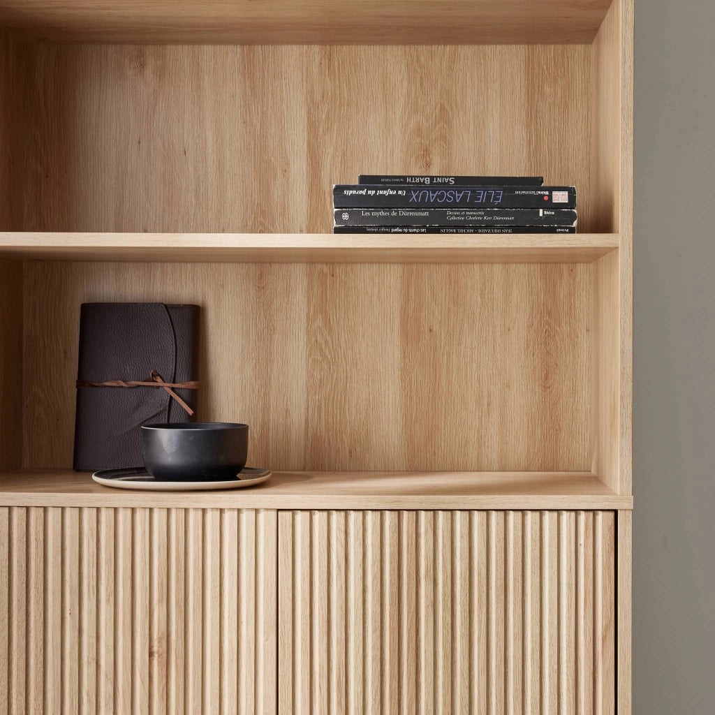 Libreria in legno e metallo nero a 2 ante, marrone naturale