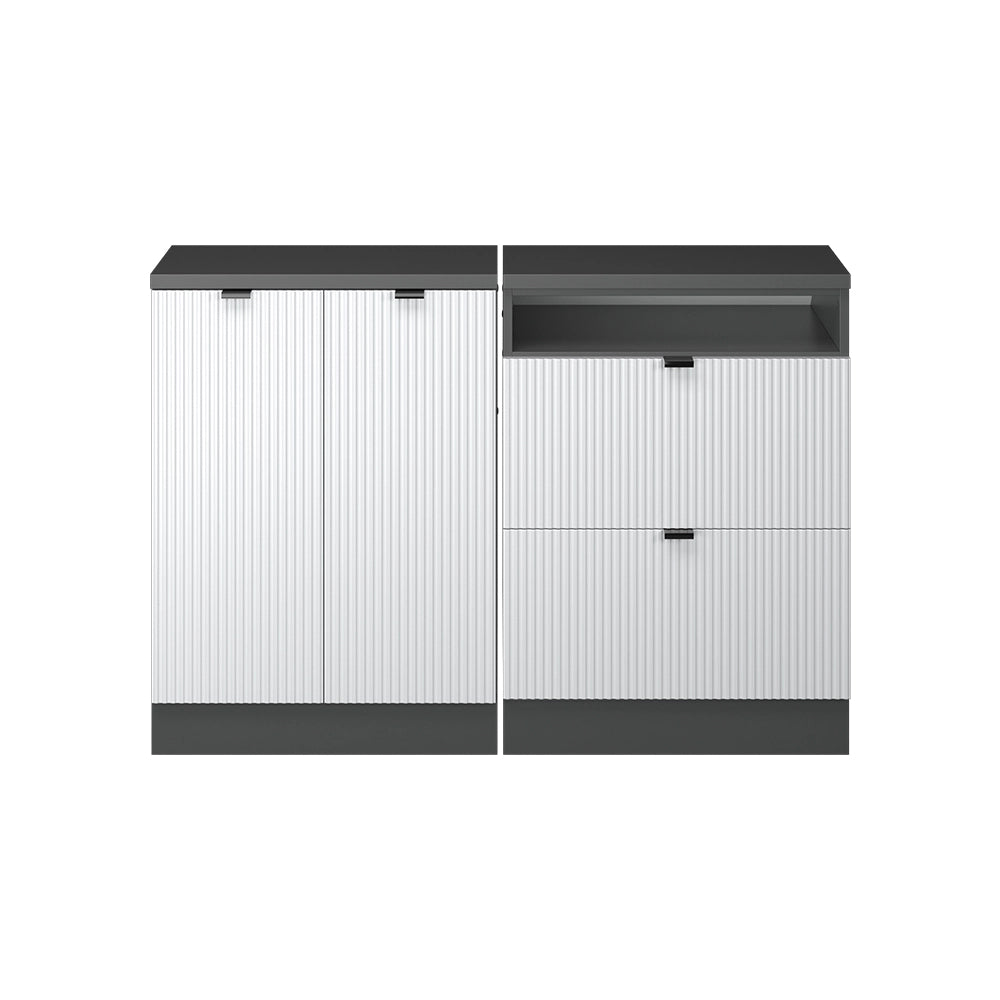 Set di mobili sottotetto Rion Ondulazione bianca/Antracite 120 cm Set di 2 carcasse armadio profondità 60 cm Vicco