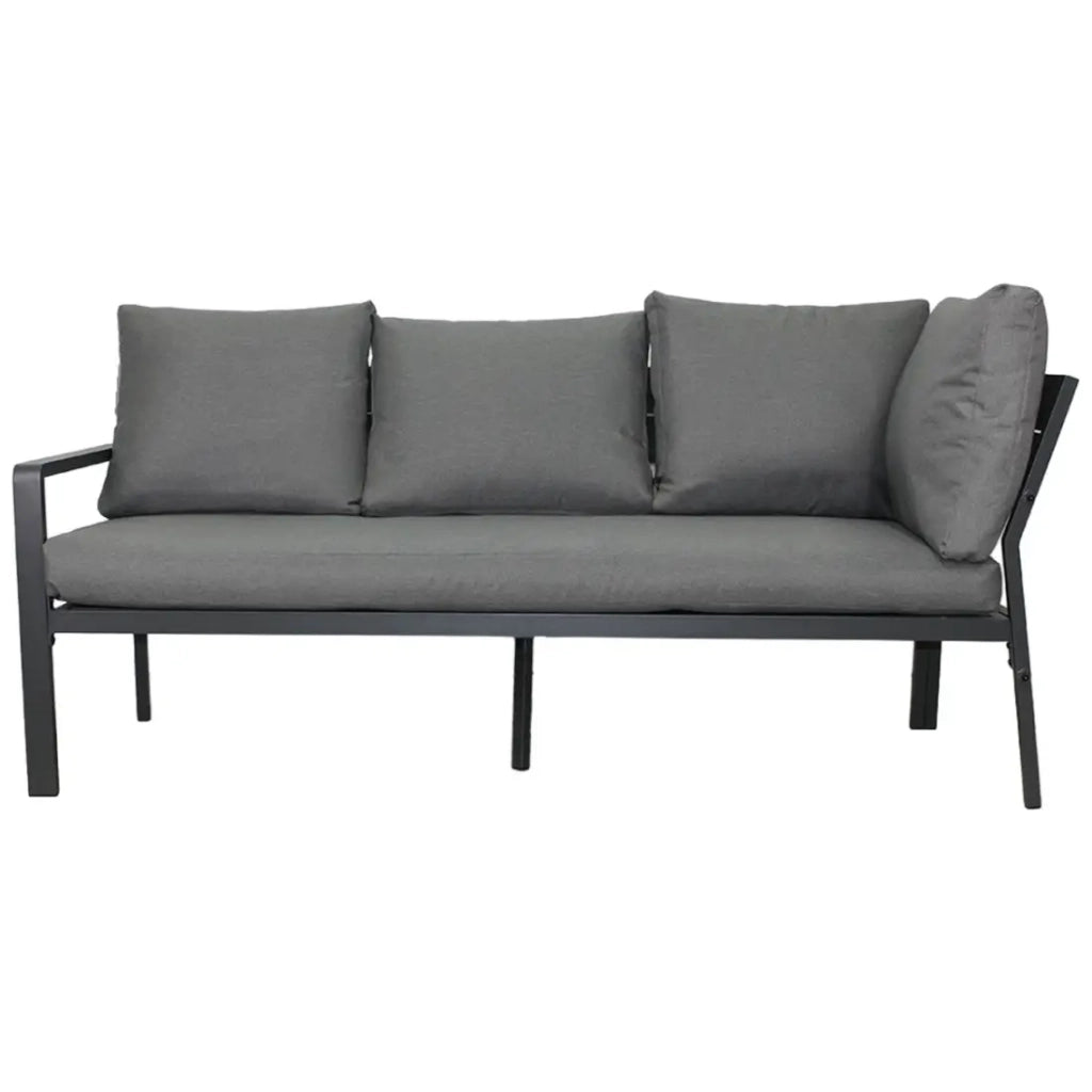 Salotto da giardino ad angolo 7 posti in alluminio grigio con tavolo regolabile e pouf – FERONA