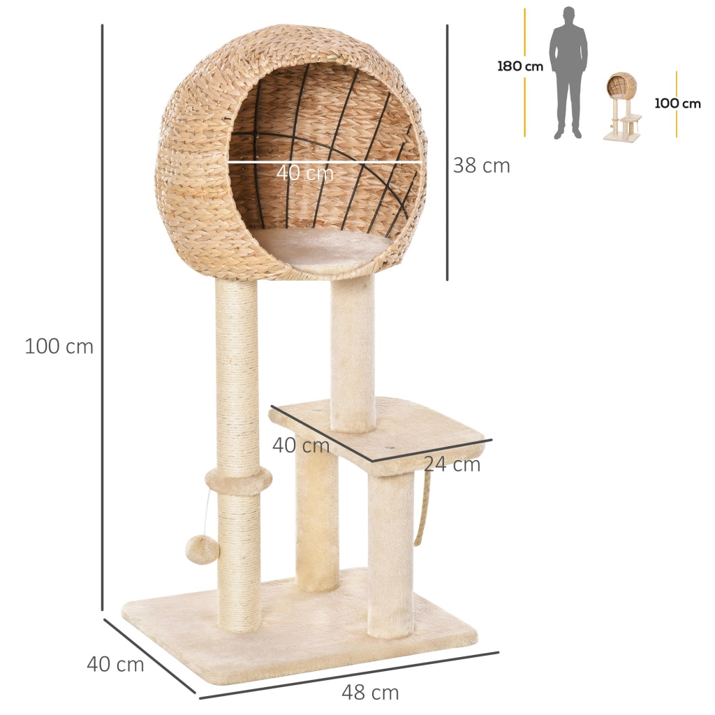Tiragraffi per Gatti 100cm ¨C Xylo ¨C con Grotta, Piattaforme, Pali Sisal, Beige
