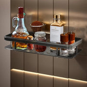 Kruidenrek senza fori, organizzatore da parete per la cucina con maniglia rimovibile e 4 ganci, organizzatore da appendere per cucina, bagno, 30 cm, nero, 2 metodi di installazione