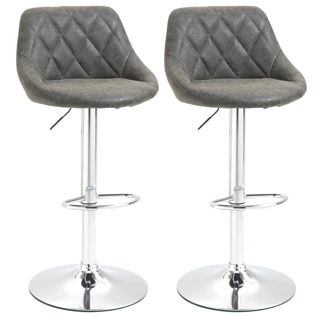 EasyComfort Set 2 Sgabelli da Bar con Altezza Regolabile, Base in Metallo e Seduta Finta Pelle, Sgabelli Alti Moderni Girevoli con Schienale e Poggiapiedi 46x48x83-104cm, Grigio Scuro