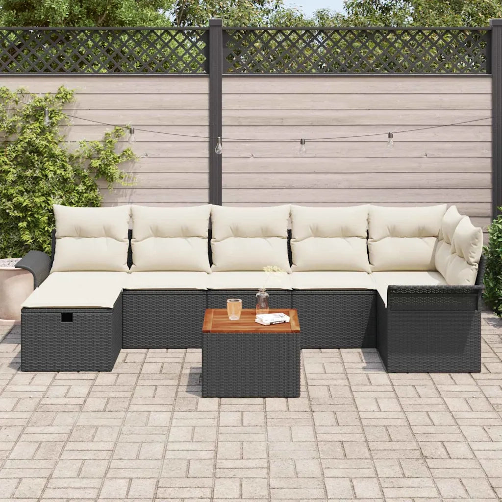 Set Divano da Giardino con cuscino 8 pcs Nero Poly Rattan
