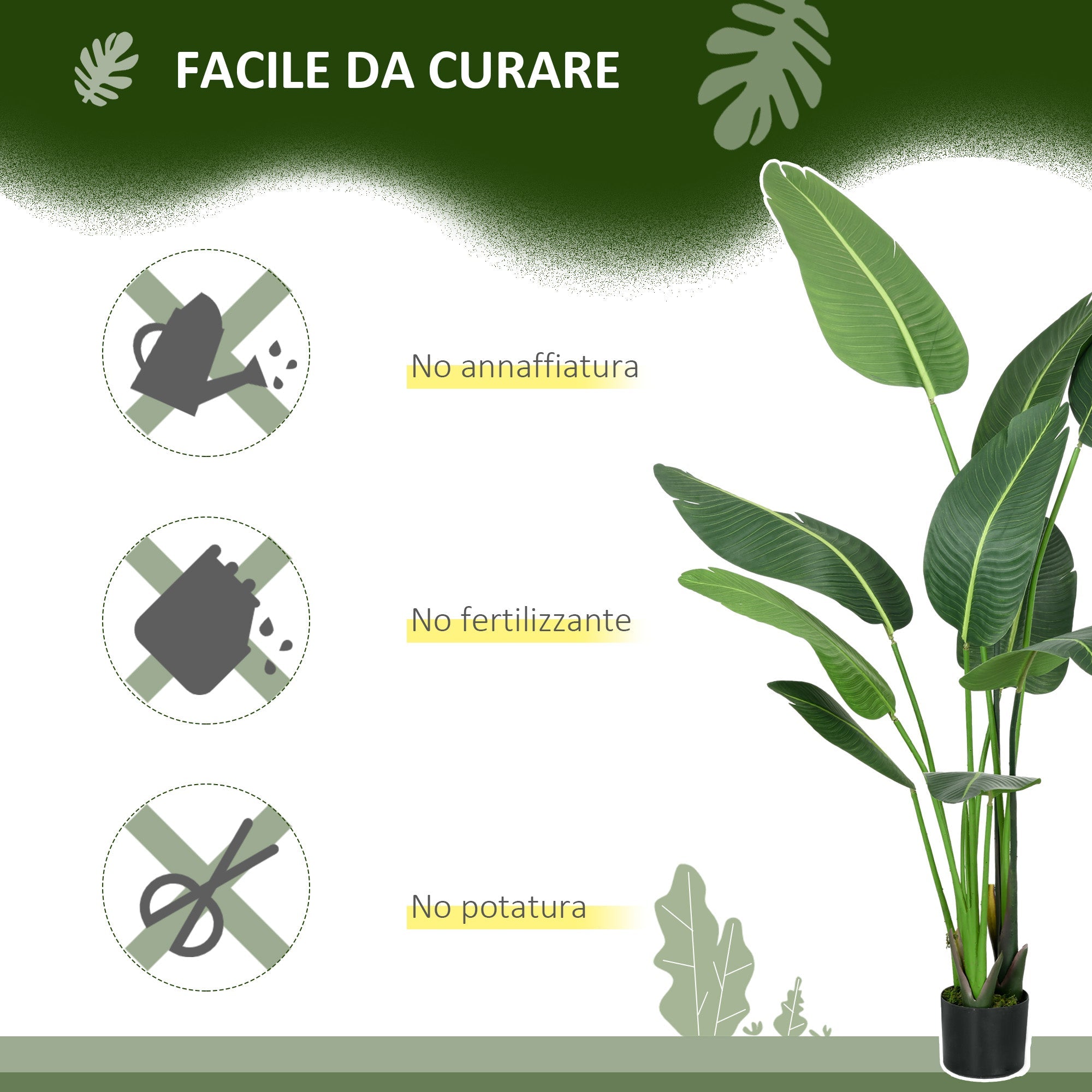 Set 2 Piante Artificiali Palma del Viaggiatore da Interno e Esterno H150 cm con Vaso Verde