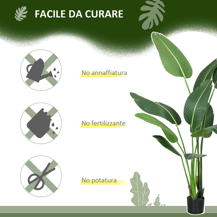 Set 2 Piante Artificiali Palma del Viaggiatore da Interno e Esterno H150 cm con Vaso Verde