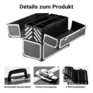 Cassetta attrezzi vuota in alluminio con 2 chiavi, valigetta universale per attrezzi 45 x 32 x 22,5 cm, hobby, lavoro, cassetta portautensili con separatori,