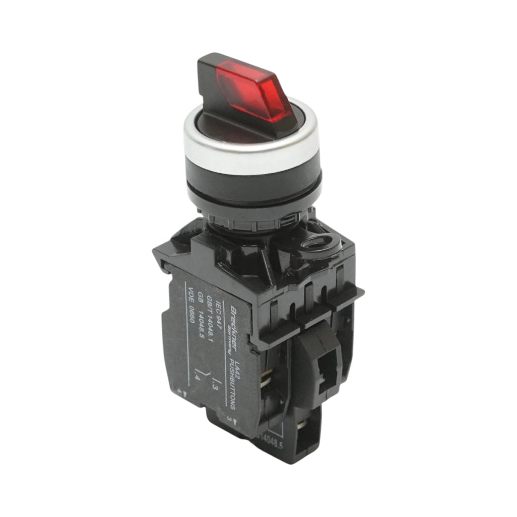 Selettore luminoso 24V AC/DC LED rosso a 3 posizioni 2NO, 10A/600V AC, 1A/250V DC LA42 Breckner Germany