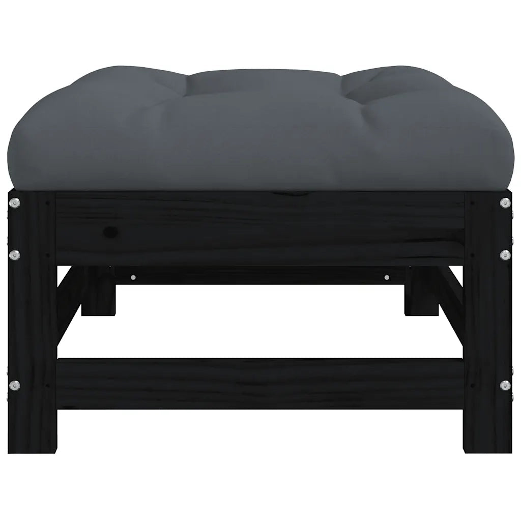 Sedia da giardino-Poggiapiedi da Giardino con Cuscino Legno Massello di Pino Nero