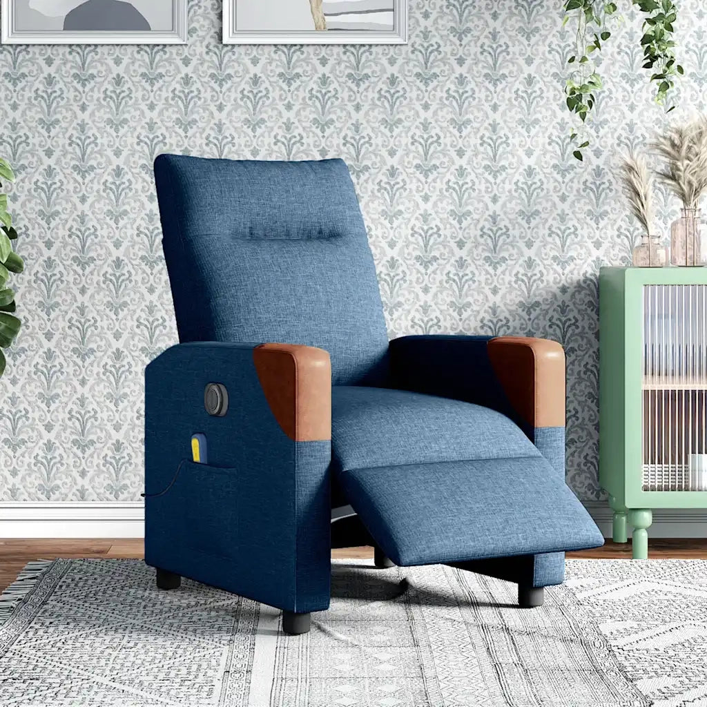 Poltrona Massaggiante | Sedia Relax Reclinabile Elettrica Blu in Tessuto