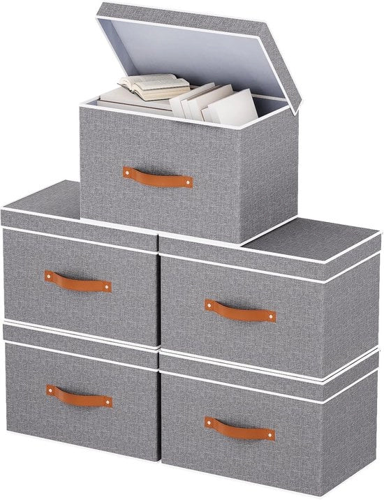 Set di cassetti di archiviazione - Organizzatore per abbigliamento e libri - 5 pezzi - grigio - 33 x 23 x 20 cm