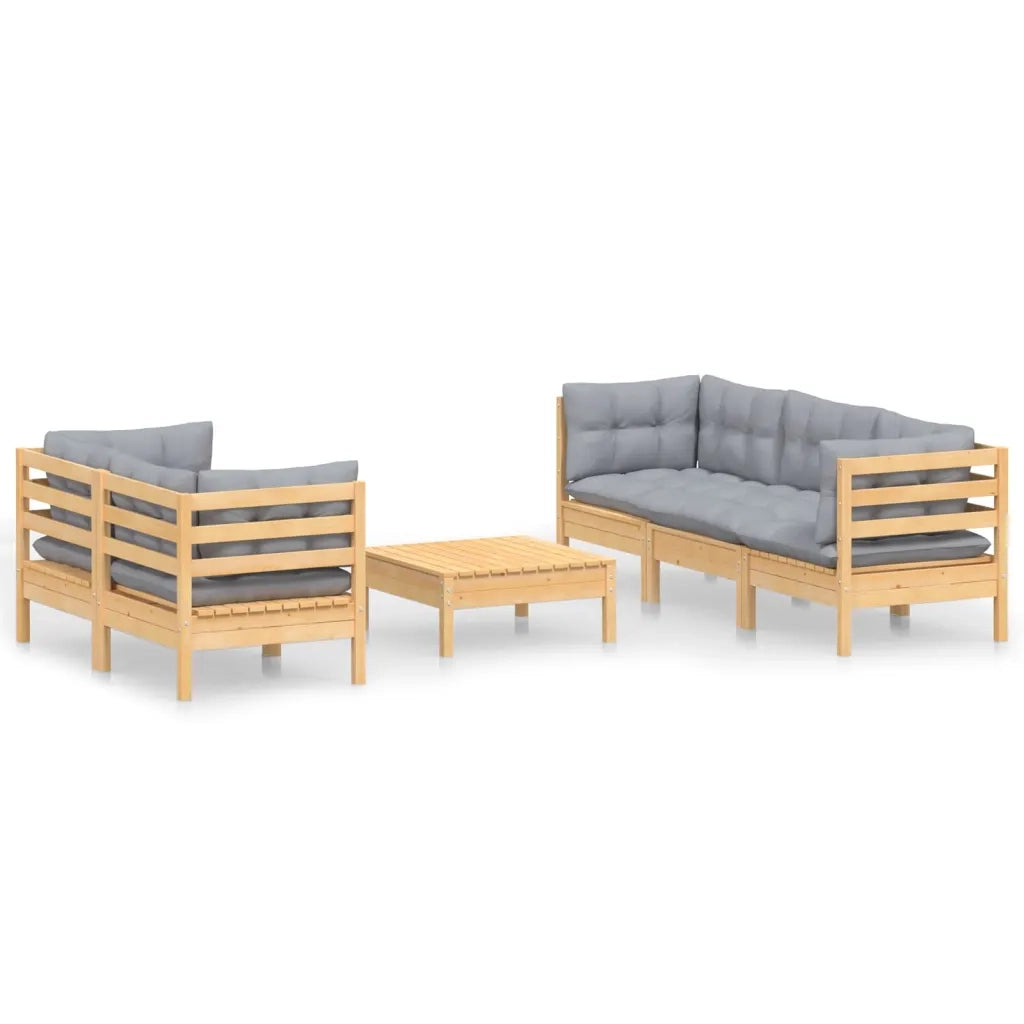 Set Divani da Giardino 6 pz con Cuscini Grigi Massello di Pino 3096111