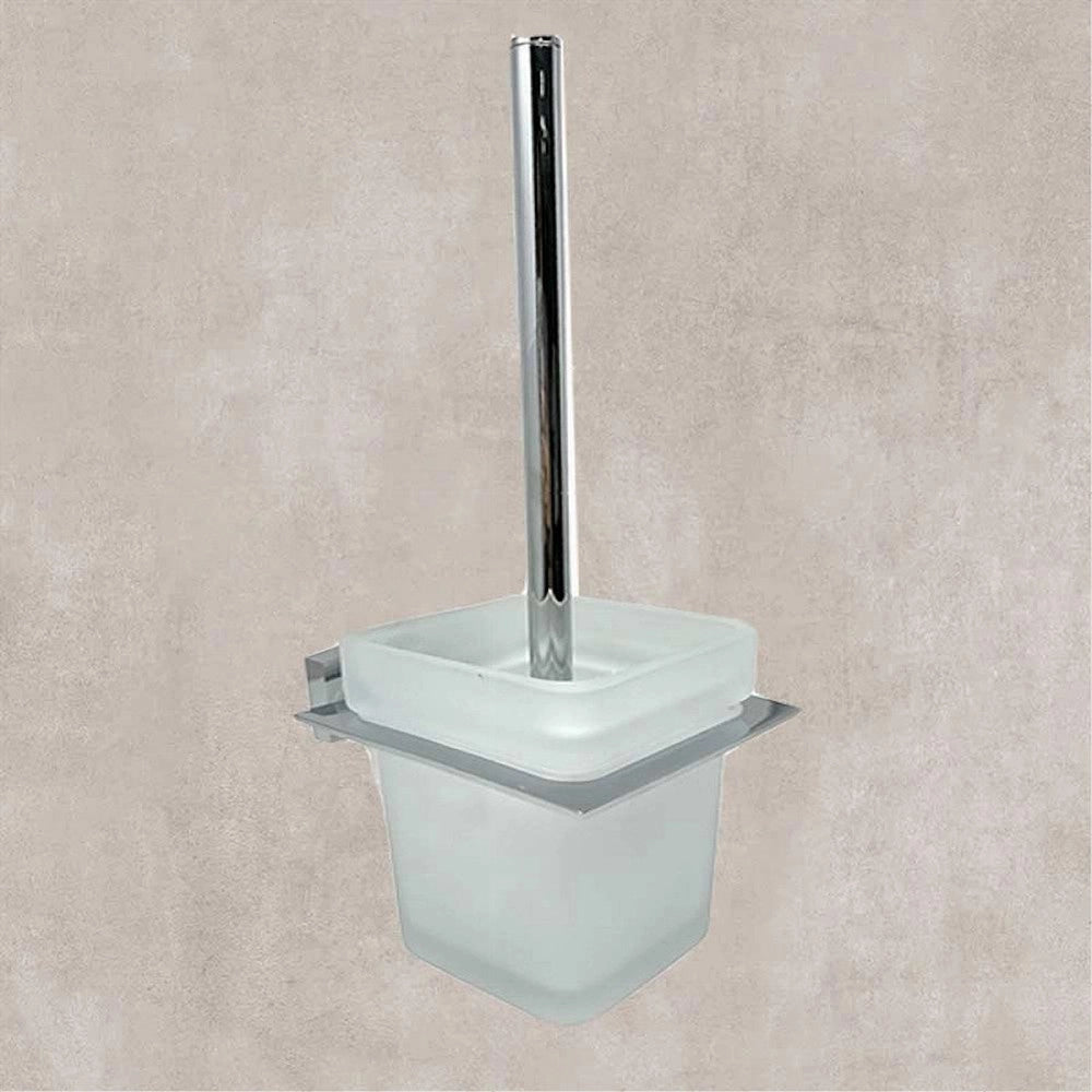 Trade Shop - Porta Scopino Wc Scopettino Completo Vetro Satinato Fissaggio Parete Bagno Cubo 87220 -