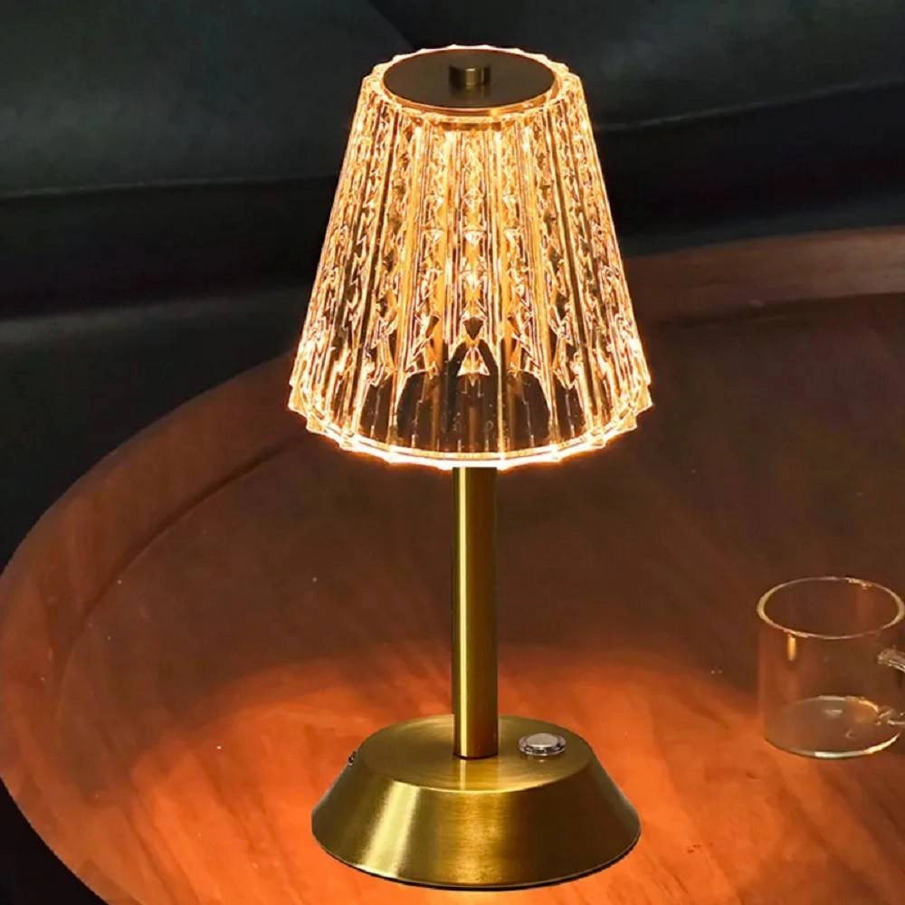 Trade Shop - Lampada Da Tavolo Cristallo Batteria Portatile Ricaricabile Luci Led Dimmerabile -