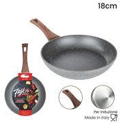 Trade Shop - Padella Rivestimento Antiaderente Antigraffio Per Induzione Manico Legno Da ø 18 A 26 Cm -    -diametro 18cm   -