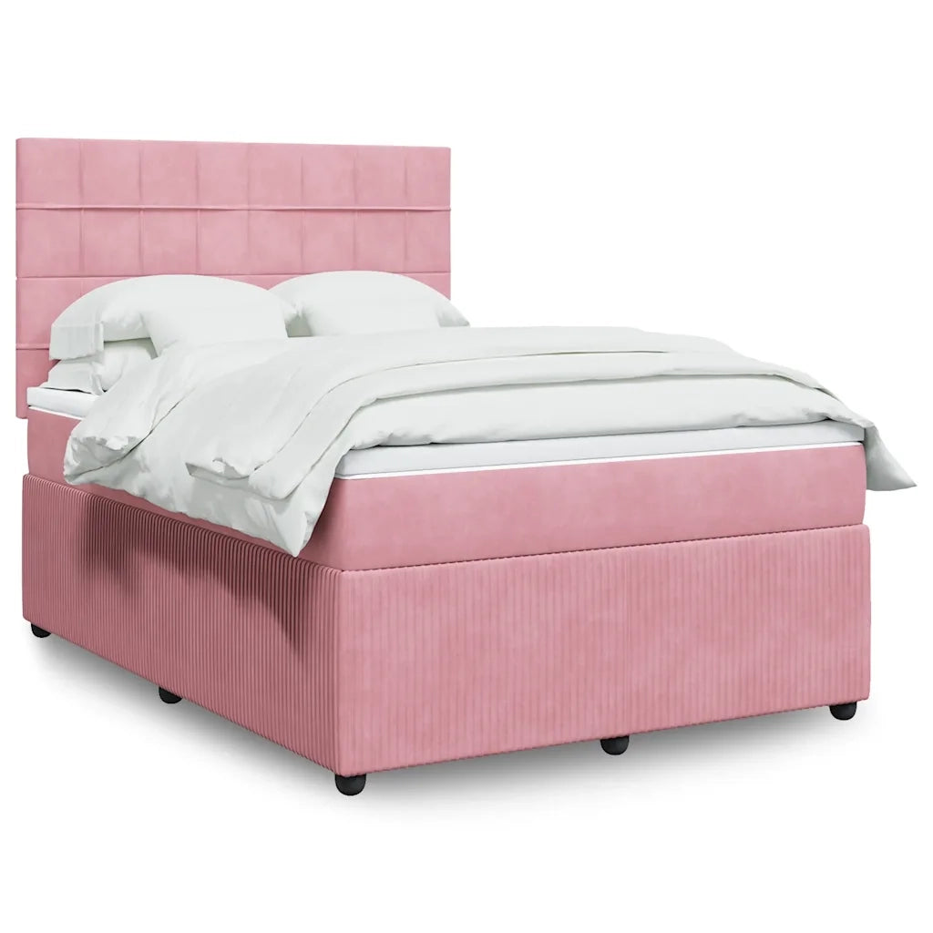vidaXL Giroletto a Molle con Materasso Rosa 140x190 cm in Velluto