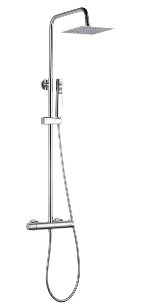 Colonna doccia con rubinetto termostatico | Soffione a pioggia quadrato, doccetta, sistema anticalcare, flessibile anti-