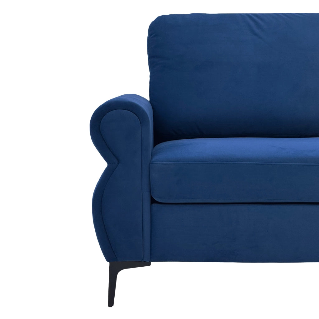 Divano lineare 3 posti con seduta ergonomica e braccioli, in tessuto, metallo e schiuma, Blu 173,5 cm