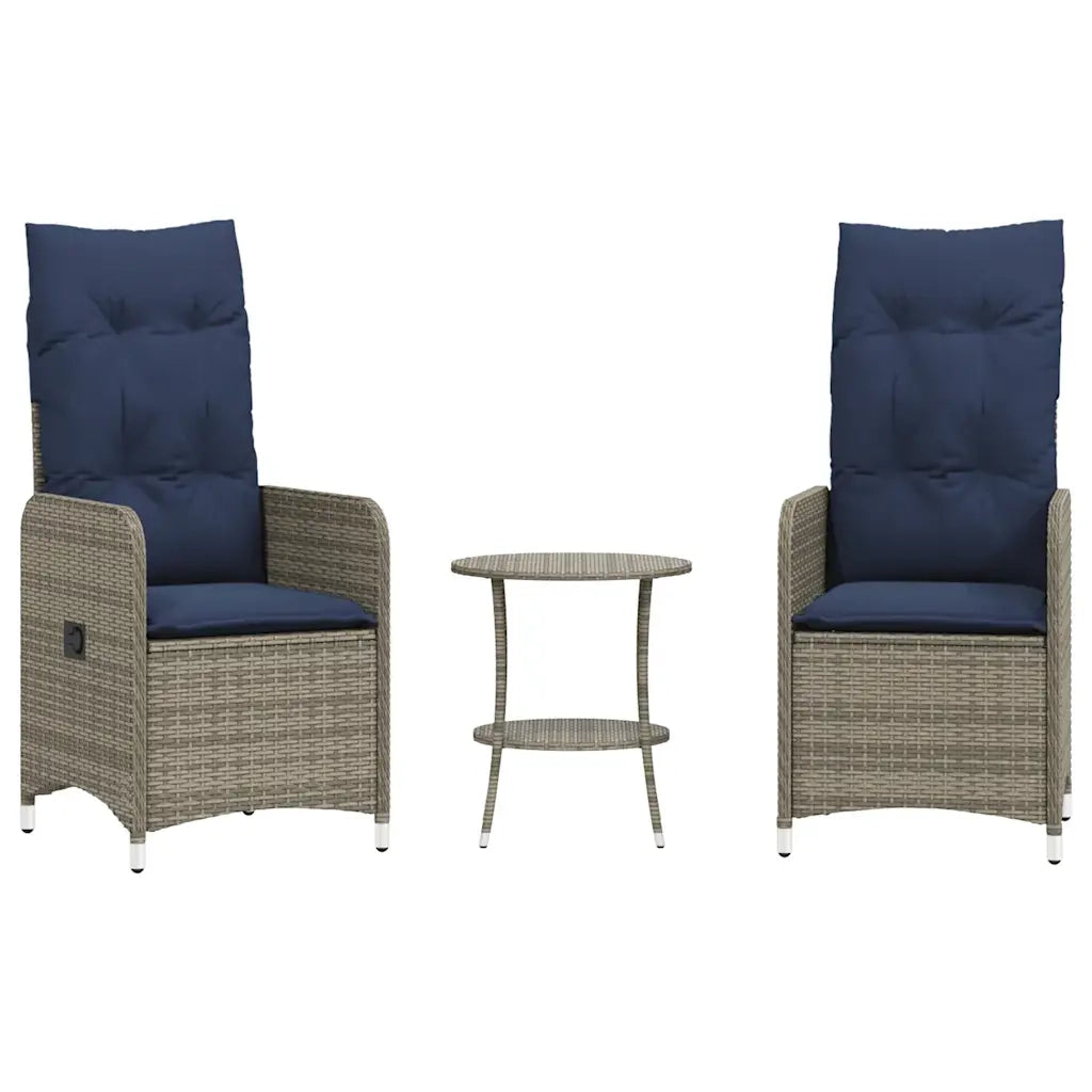 vidaXL Sedie da giardino reclinabili 2 pz con tavolo grigio in polyrattan