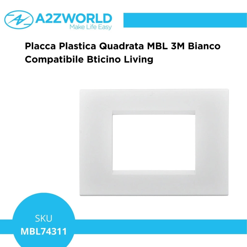Placca Plastica Quadrata MBL 3M Bianco Compatibile Bticino Living BLN89301
