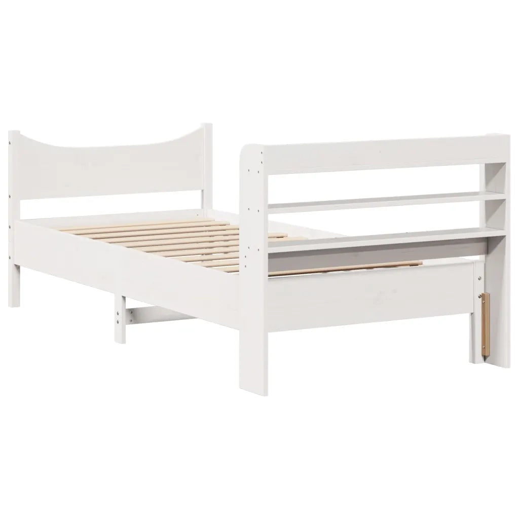 Giroletto con Testiera Bianco 90x190 cm Legno Massello di Pino