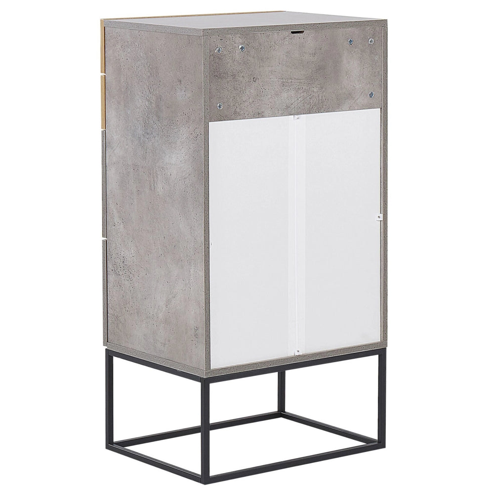 Cassettiera Effetto Cemento Legno Chiaro 4 Ripiani Base in Metallo Nero Industriale