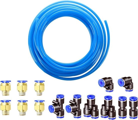 Slang Pneumatico PU 10 metri - Slang di raccordo pneumatico flessibile con 8 connettori pneumatici
