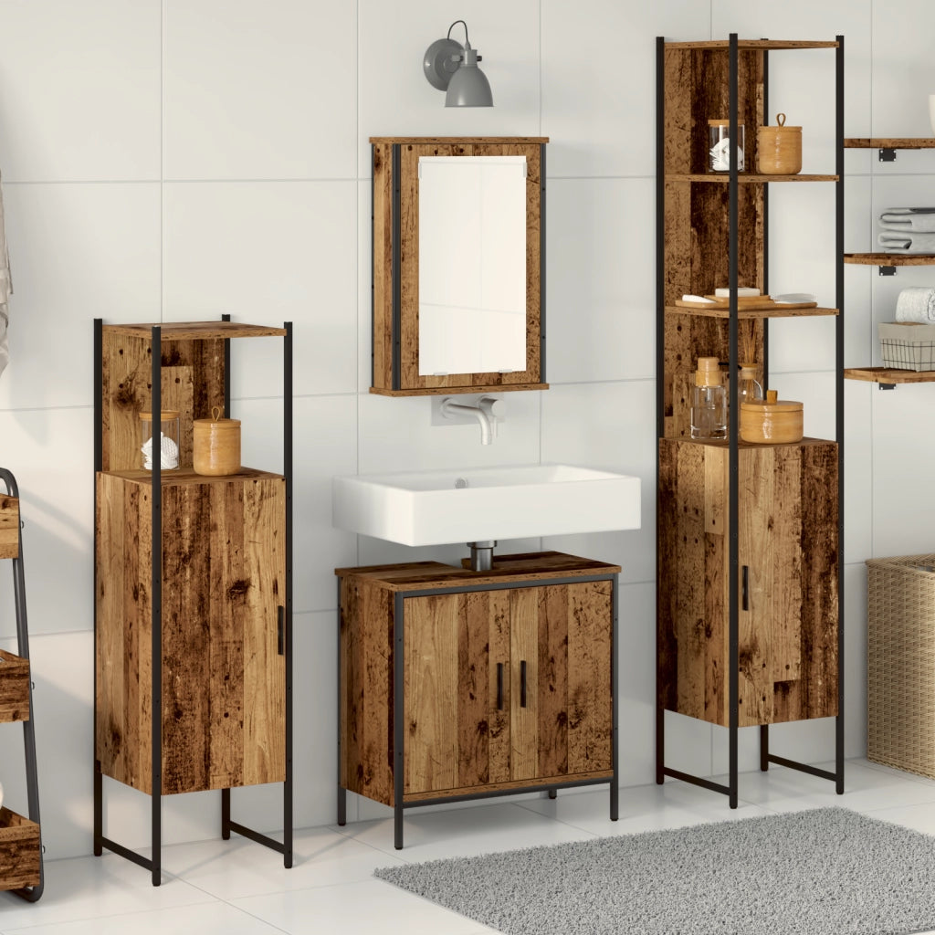 Set di mobili da bagno 4 Pezzi Legno Antico Legno Ingegnerizzato