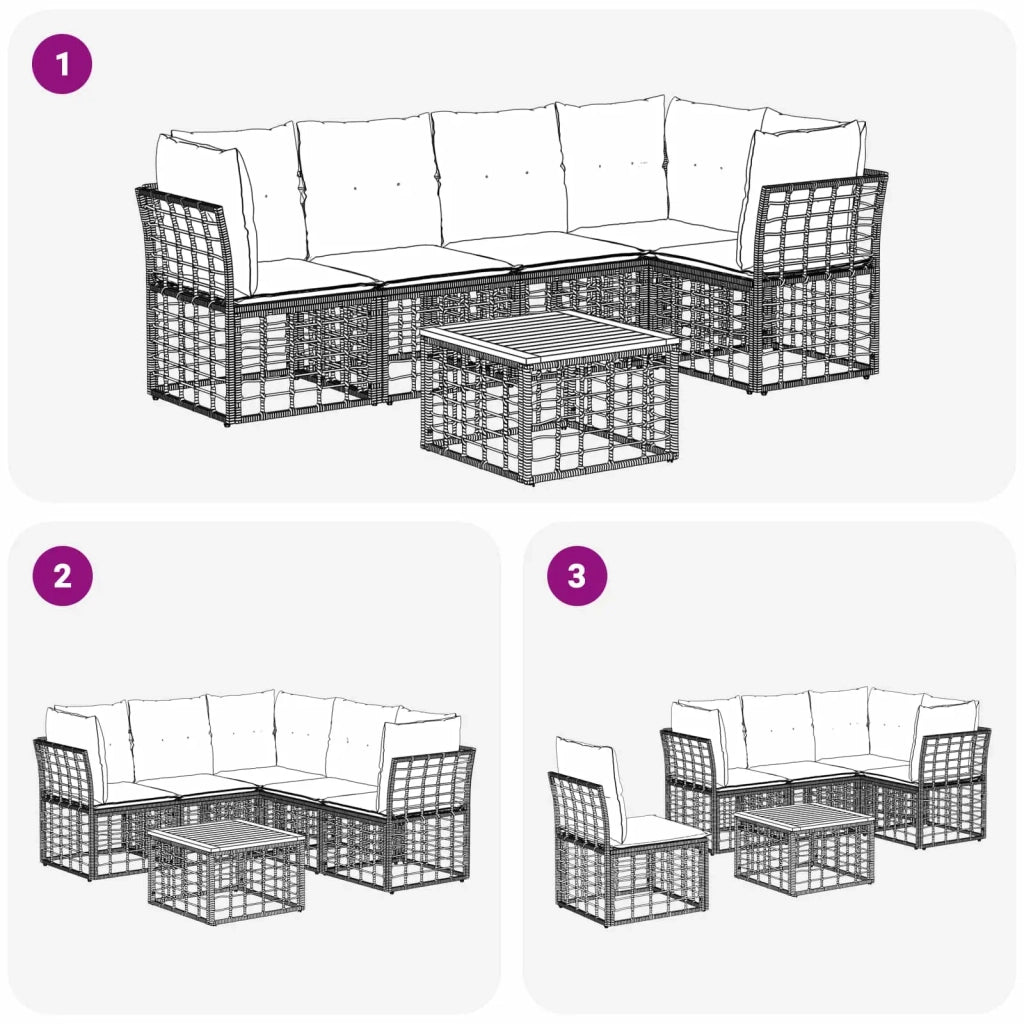 Set di divani da esterno 6 pcs Nero e Grigio scuro Poliestere 3437469