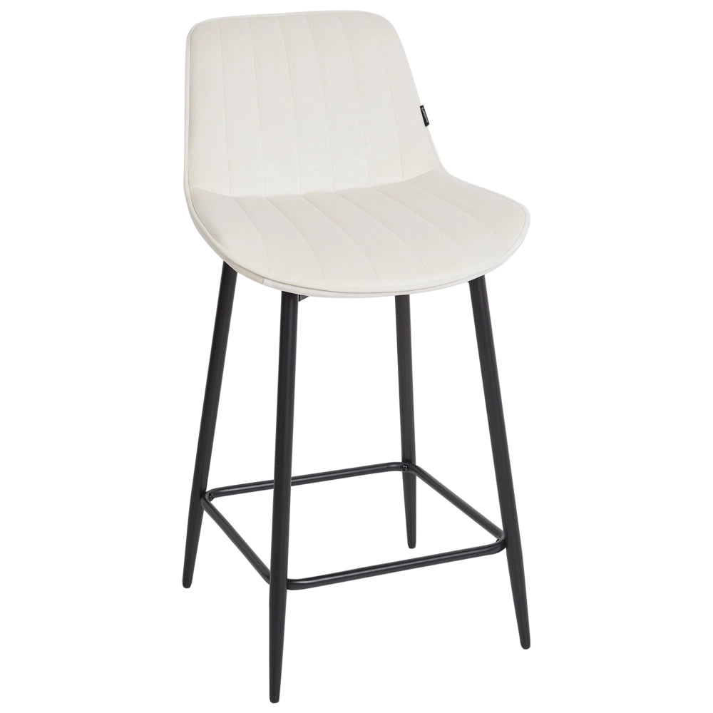 Set di 2 sedie da bar in velluto beige chiaro con gambe d'acciaio senza braccioli salotto soggiorno moderno