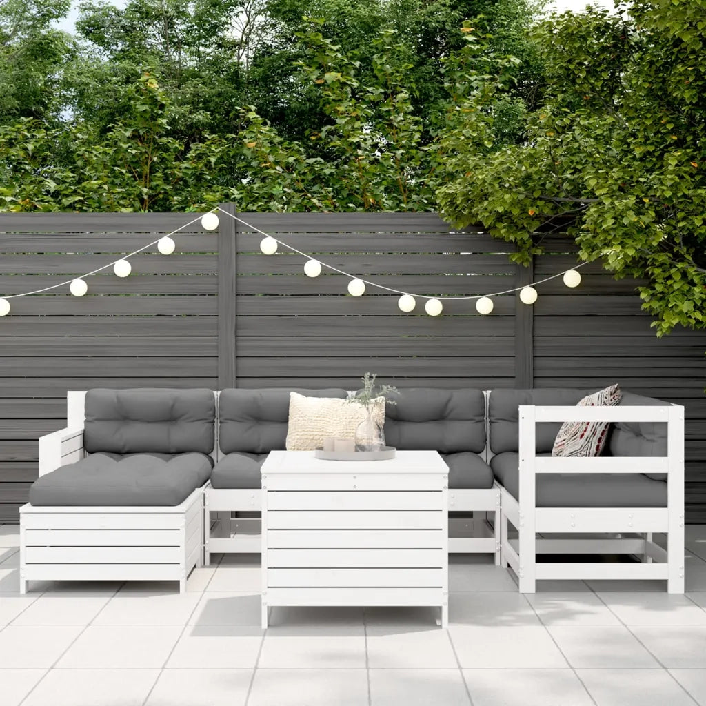 Set Divani da Giardino 7 pz Bianco in Legno Massello di Pinocod mxl 116948
