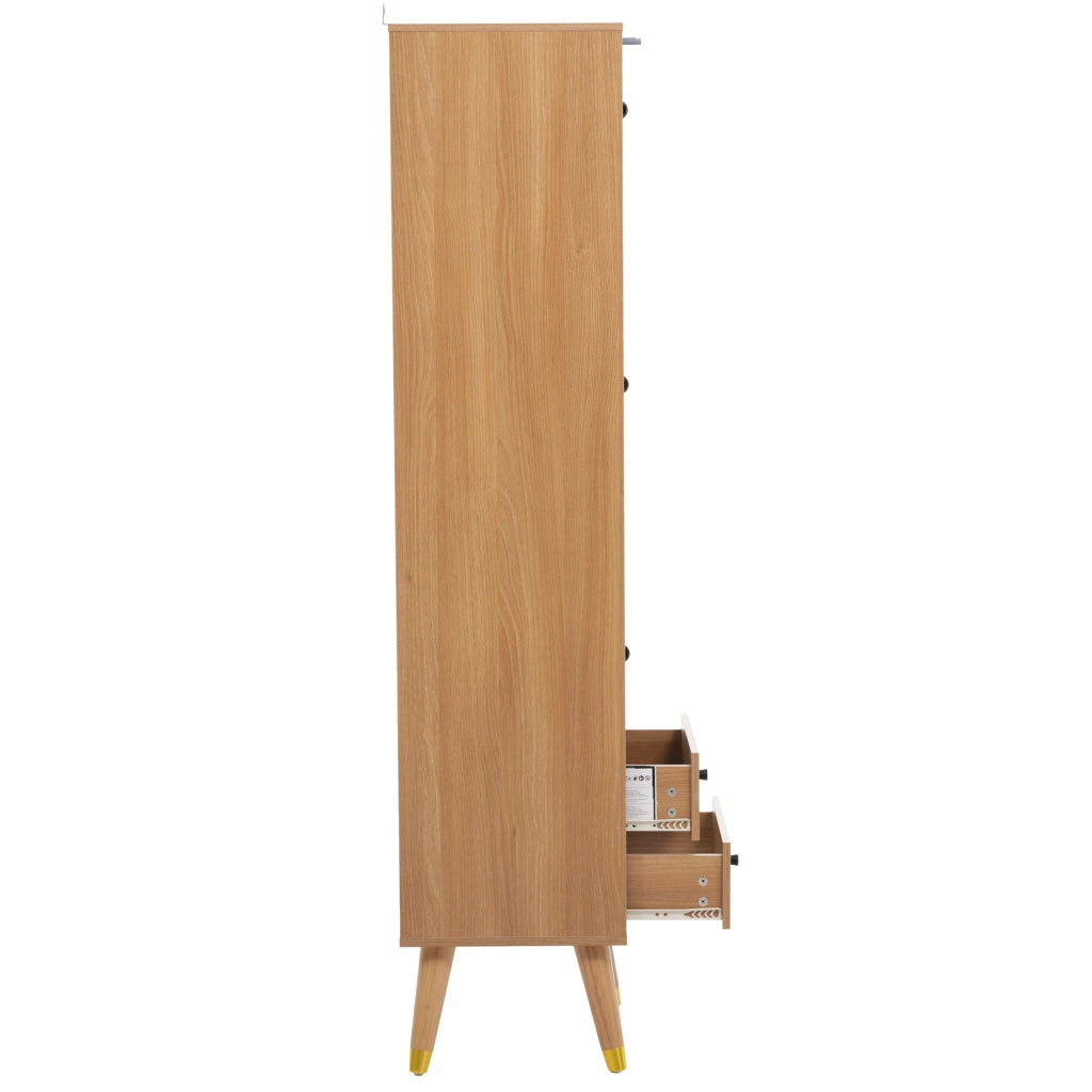 Vetrina con porta in vetro, 3 ripiani regolabili, 2 cassetti e push-to-open per soggiorno, in MDF effetto legno